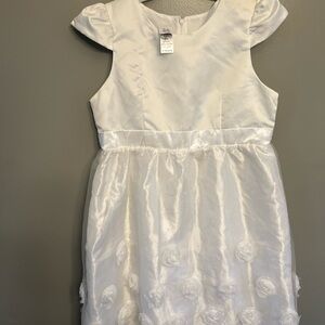 White Satin & Organza Flower-Appliqué Girls' Dress